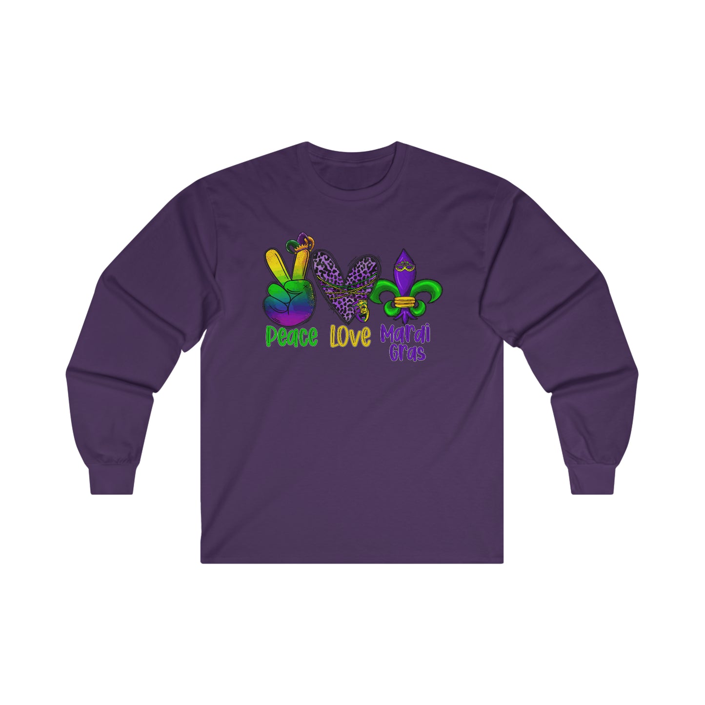 "PEACE LOVE MARDI GRAS" Ultra Cotton Long Sleeve Tee