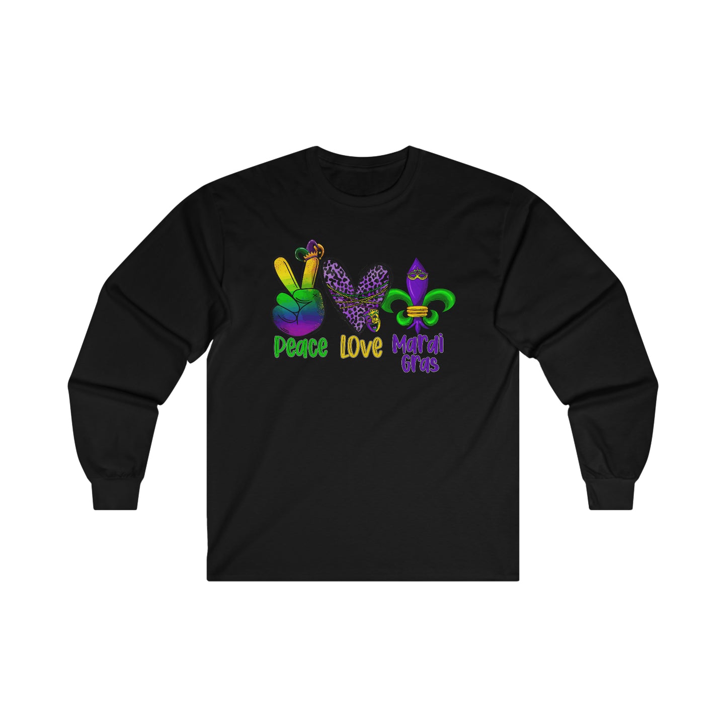 "PEACE LOVE MARDI GRAS" Ultra Cotton Long Sleeve Tee