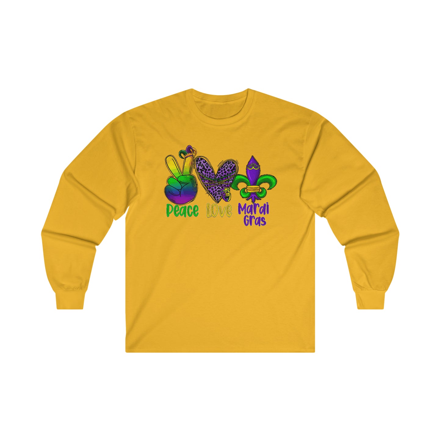 "PEACE LOVE MARDI GRAS" Ultra Cotton Long Sleeve Tee