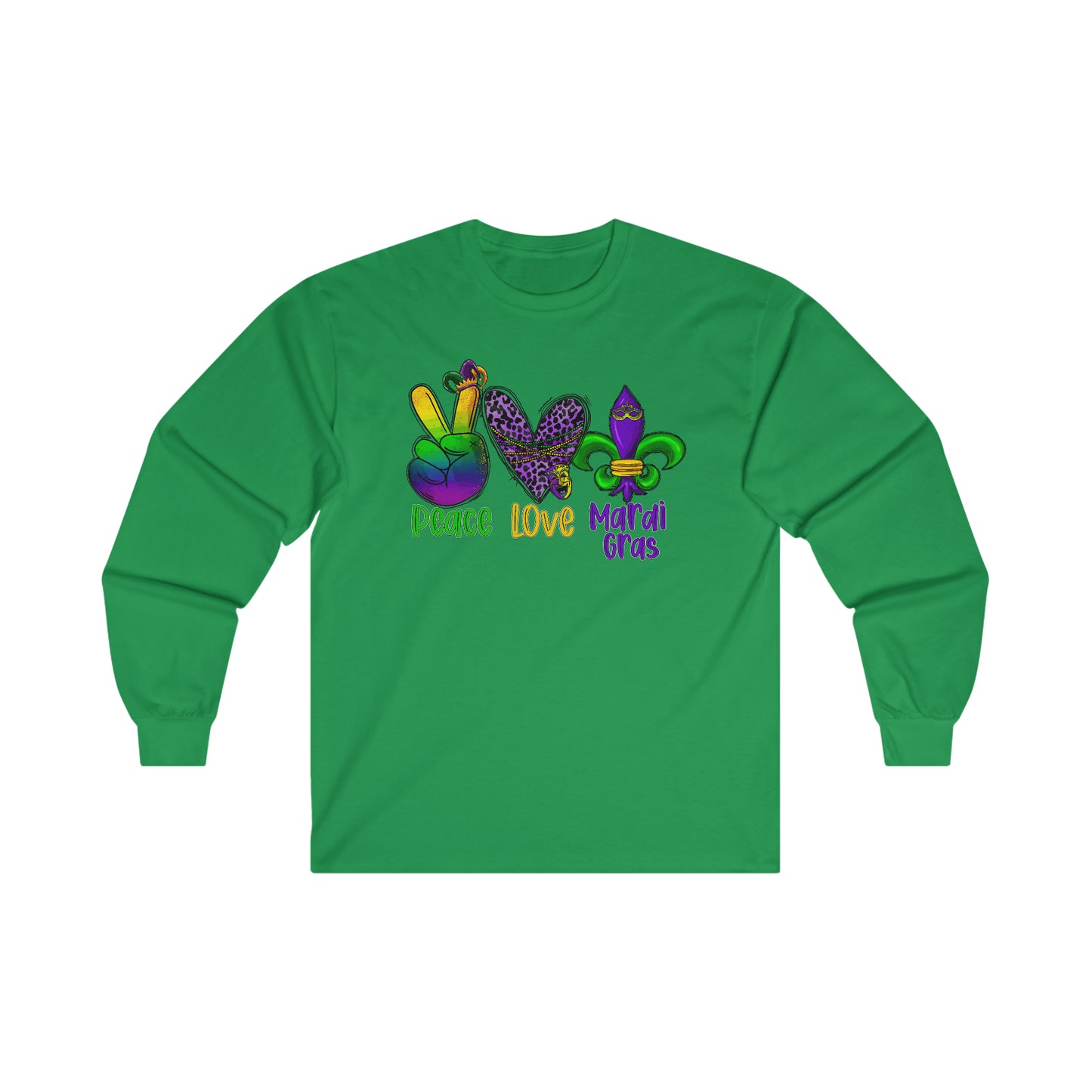 "PEACE LOVE MARDI GRAS" Ultra Cotton Long Sleeve Tee