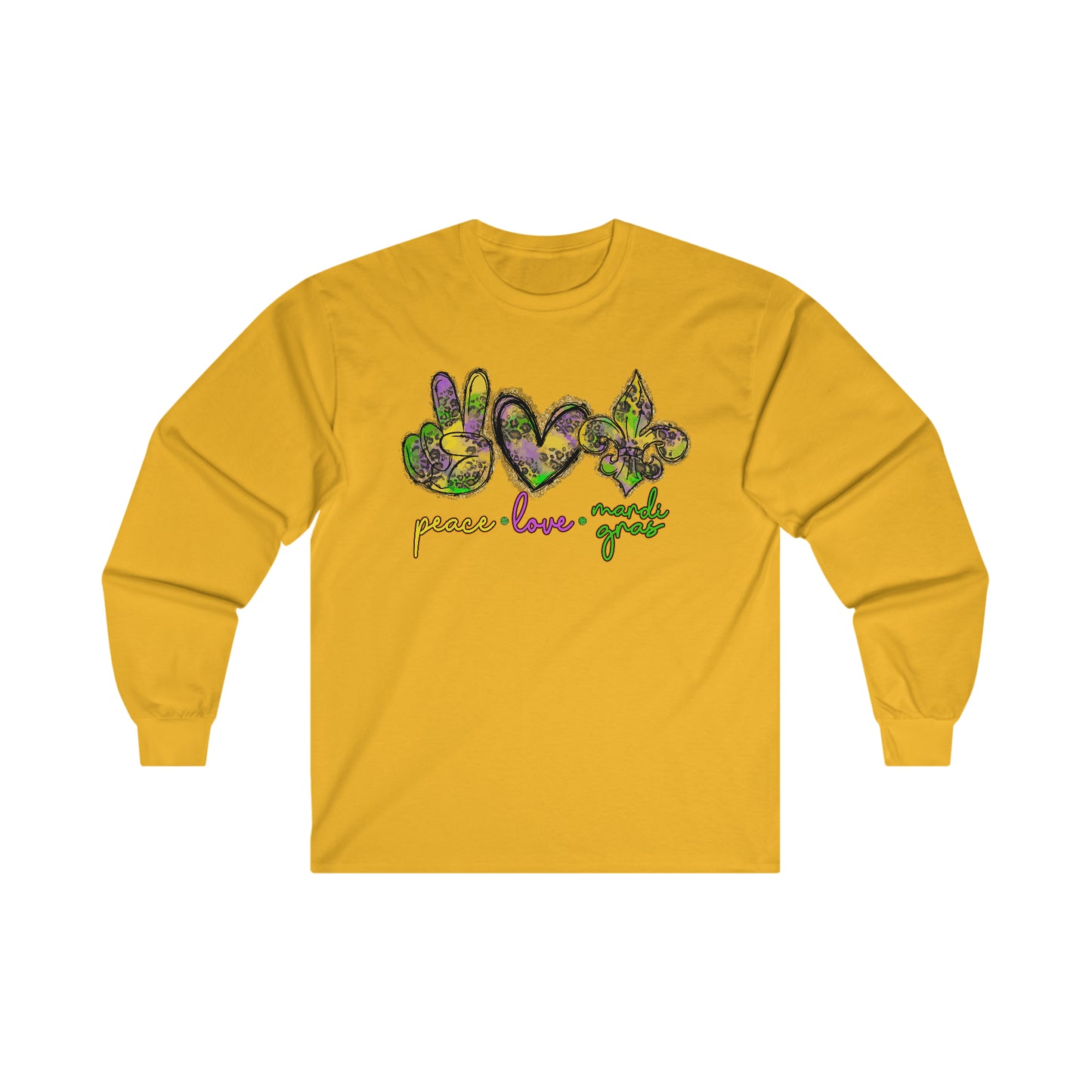 "PEACE LOVE MARDI GRAS" Ultra Cotton Long Sleeve Tee