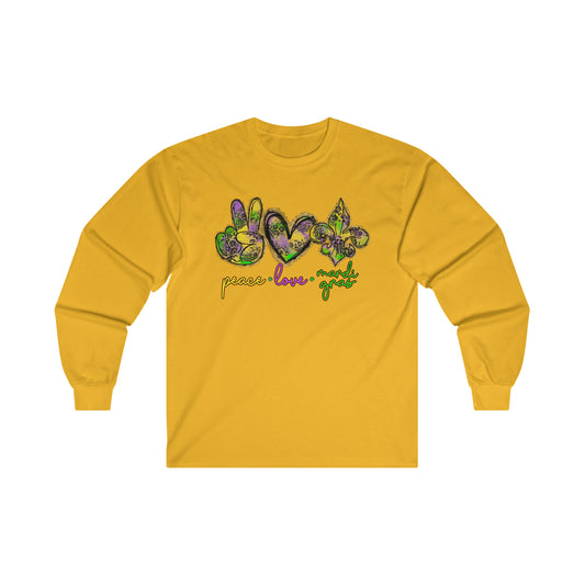 "PEACE LOVE MARDI GRAS" Ultra Cotton Long Sleeve Tee