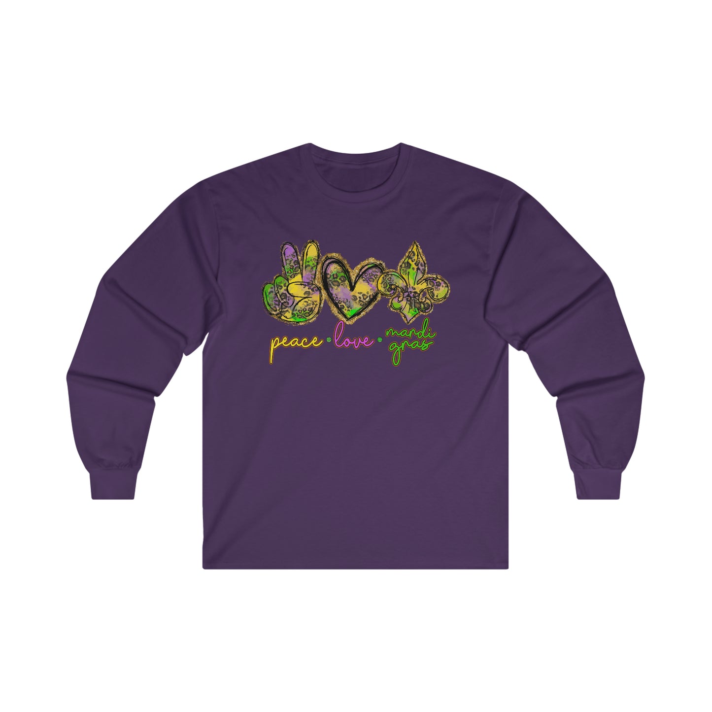 "PEACE LOVE MARDI GRAS" Ultra Cotton Long Sleeve Tee