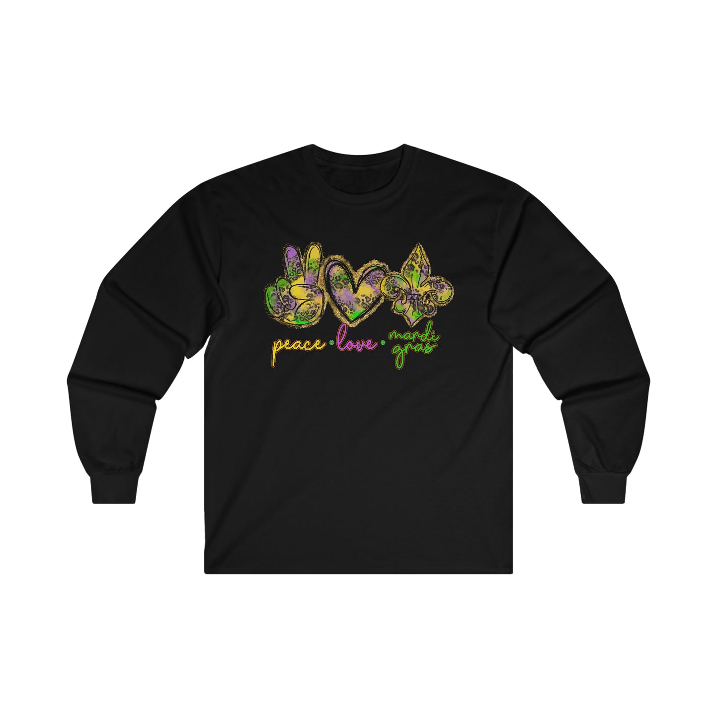 "PEACE LOVE MARDI GRAS" Ultra Cotton Long Sleeve Tee