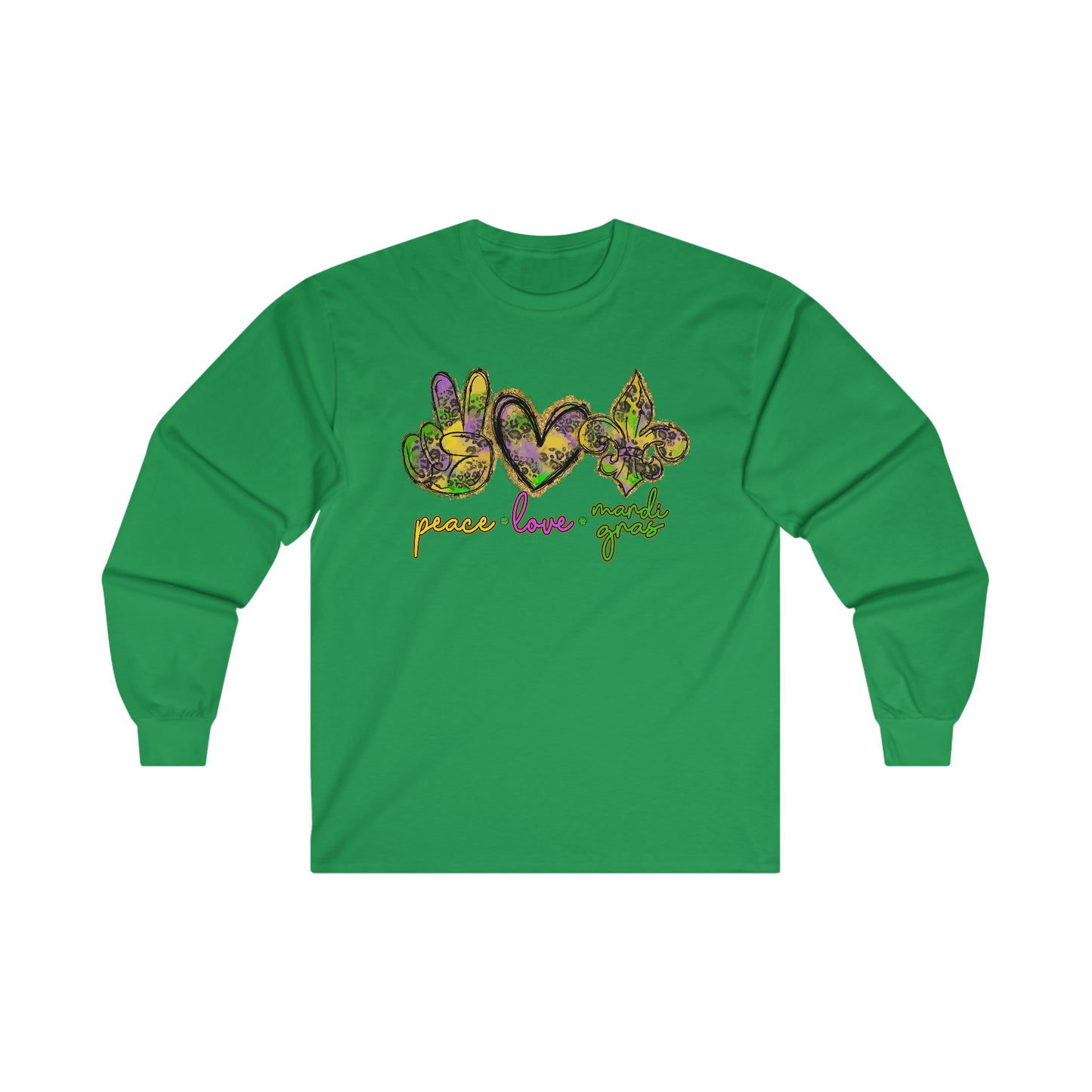 "PEACE LOVE MARDI GRAS" Ultra Cotton Long Sleeve Tee