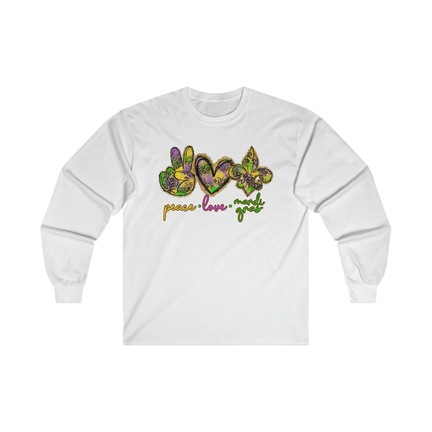 "PEACE LOVE MARDI GRAS" Ultra Cotton Long Sleeve Tee