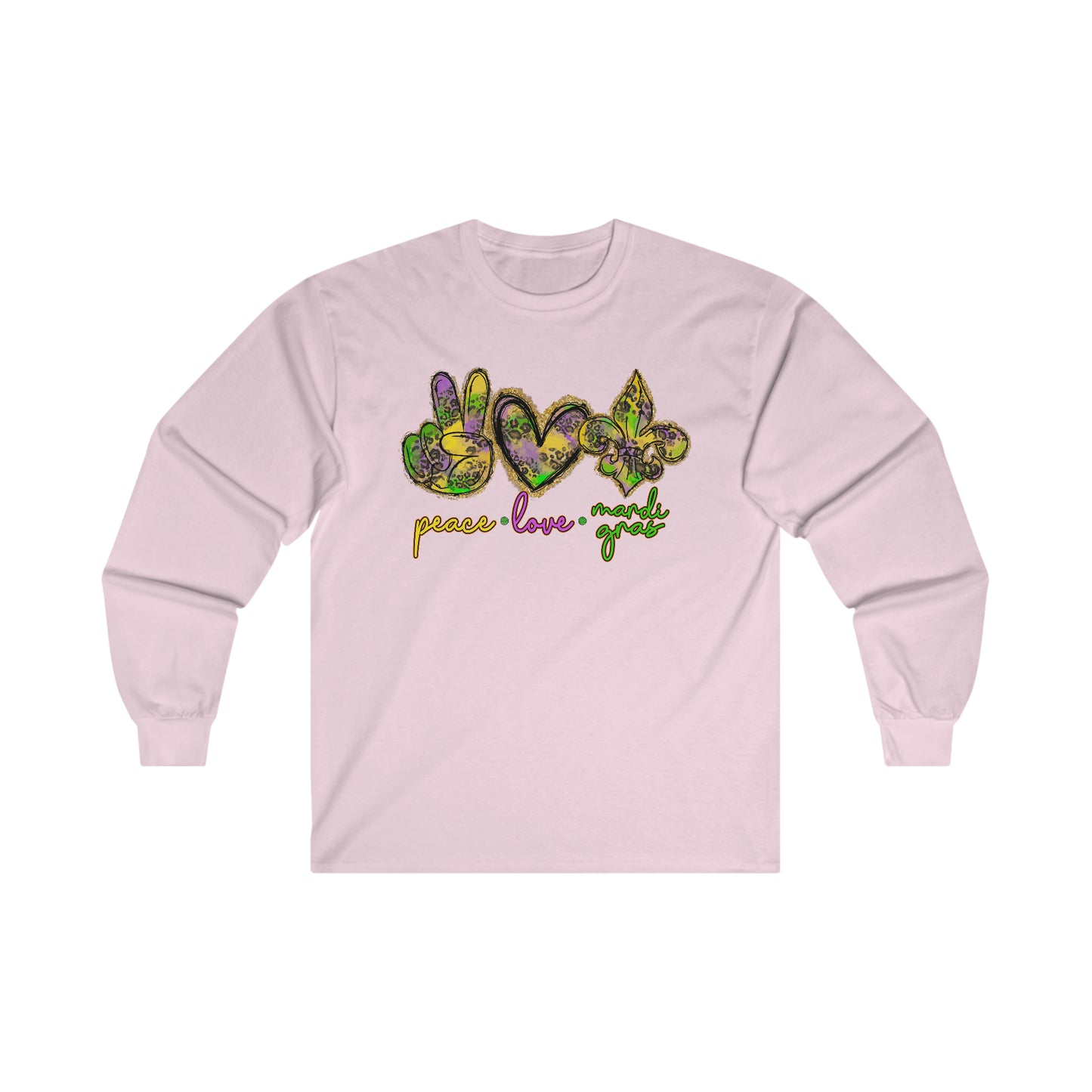 "PEACE LOVE MARDI GRAS" Ultra Cotton Long Sleeve Tee